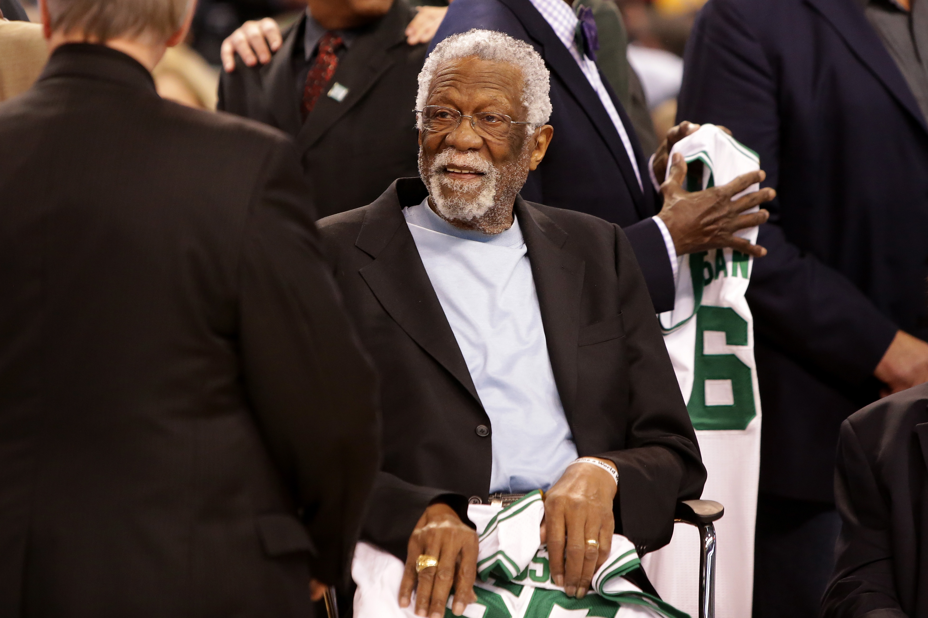 Bill Russell is honored at halftime of the game between the Boston Celtics and the Miami Heat at TD Garden on April 13, 2016 in Boston, Massachusetts.