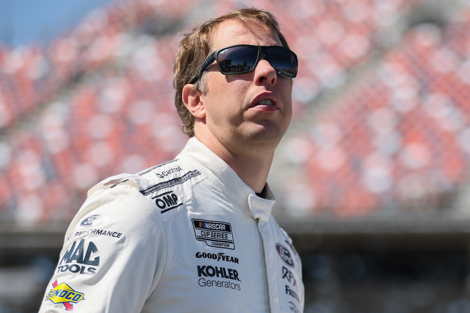 Brad Keselowski waits on grid