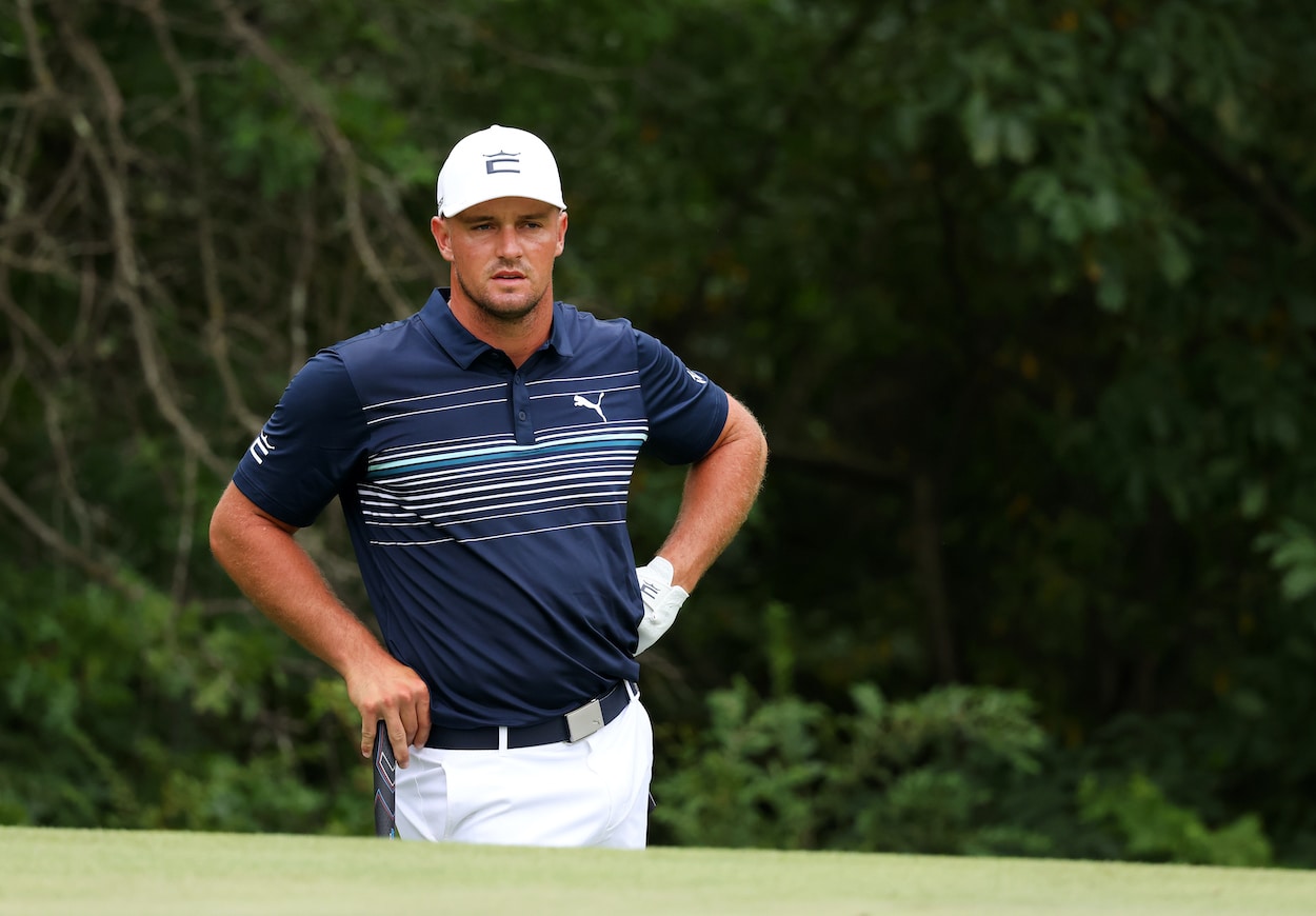 Bryson DeChambeau looks on during the LIV Golf Invitational at Bedminster.