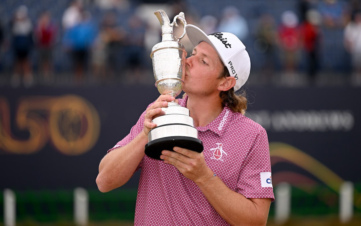 Cameron Smith celebrates with the Claret Jug.