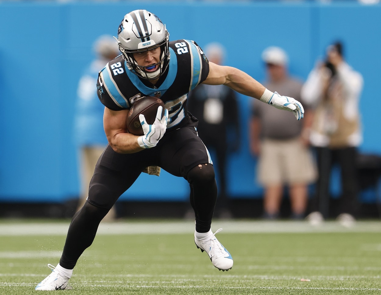 Christian McCaffrey during a Carolina-Washington matchup in November 2021