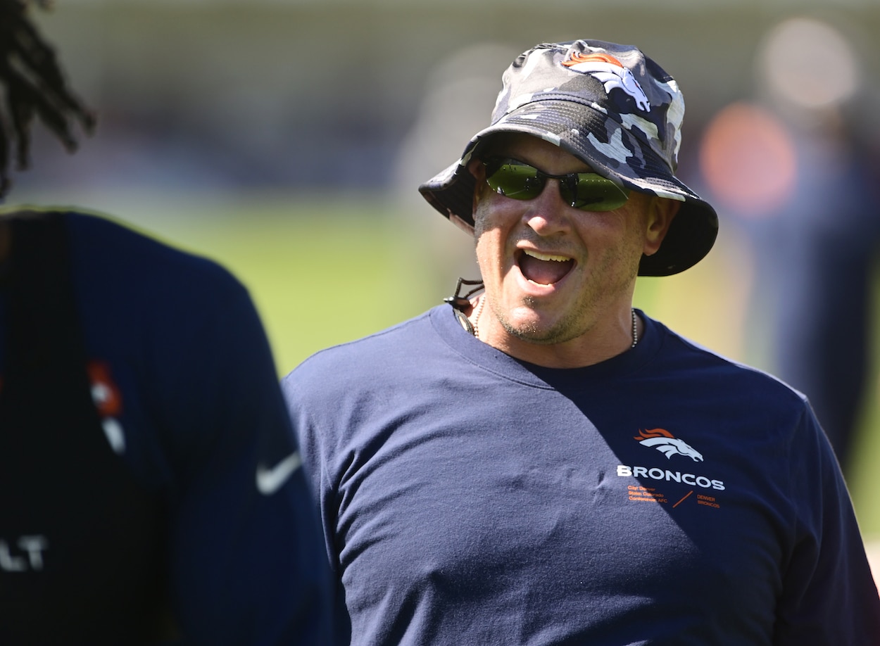 Denver Broncos head coach Nathaniel Hackett during training camp at the UCHealth Training Center.