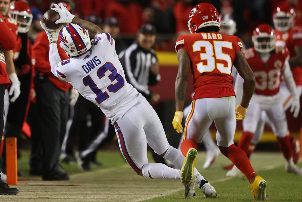 Buffalo Bills receiver Gabe Davis pulls in a pass against the Chiefs.