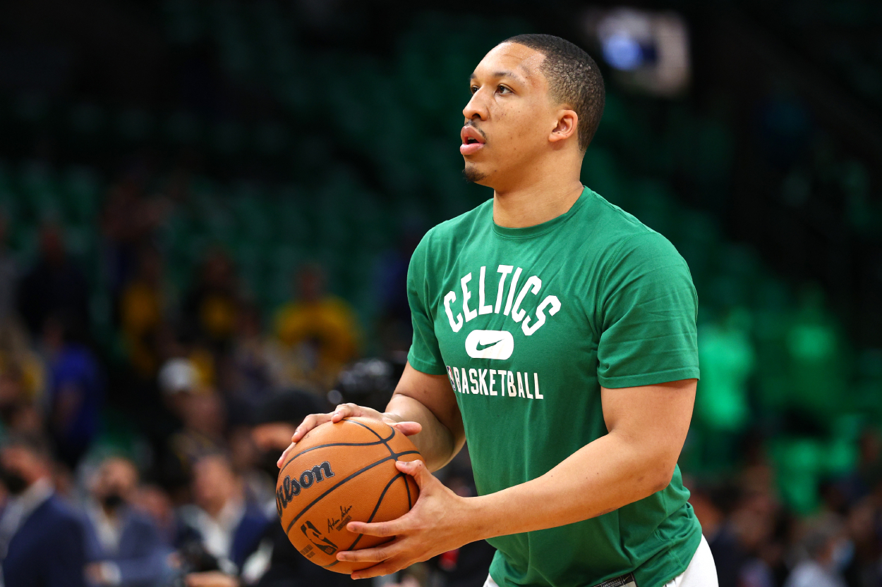 Grant Williams of the Boston Celtics warms up prior to Game 6 of the 2022 NBA Finals.