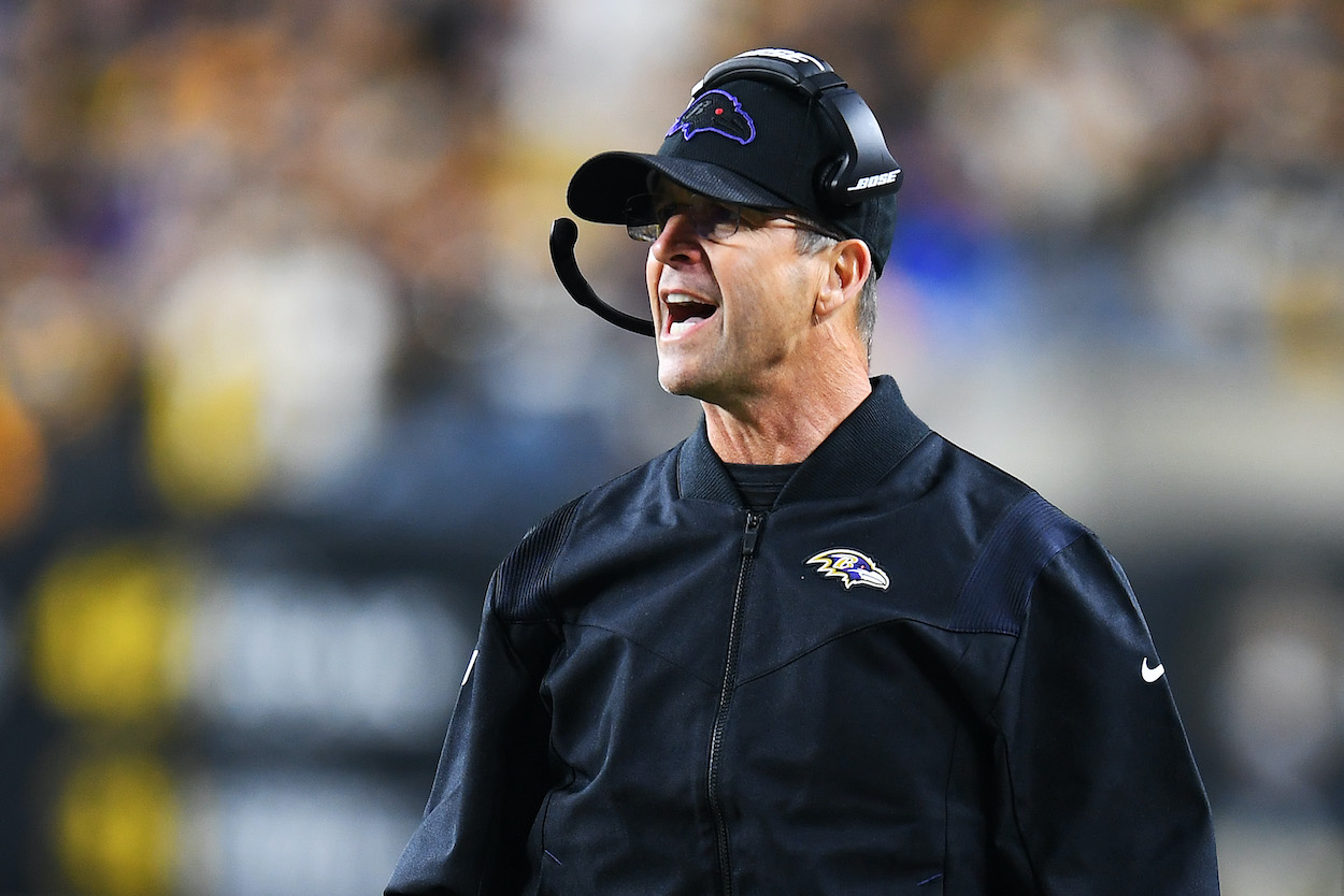 John Harbaugh reacts during a game.