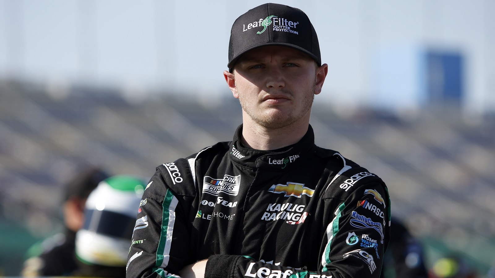 Justin Haley looks on during qualifying for the NASCAR Cup Series AdventHealth 400 at Kansas Speedway on May 14, 2022.