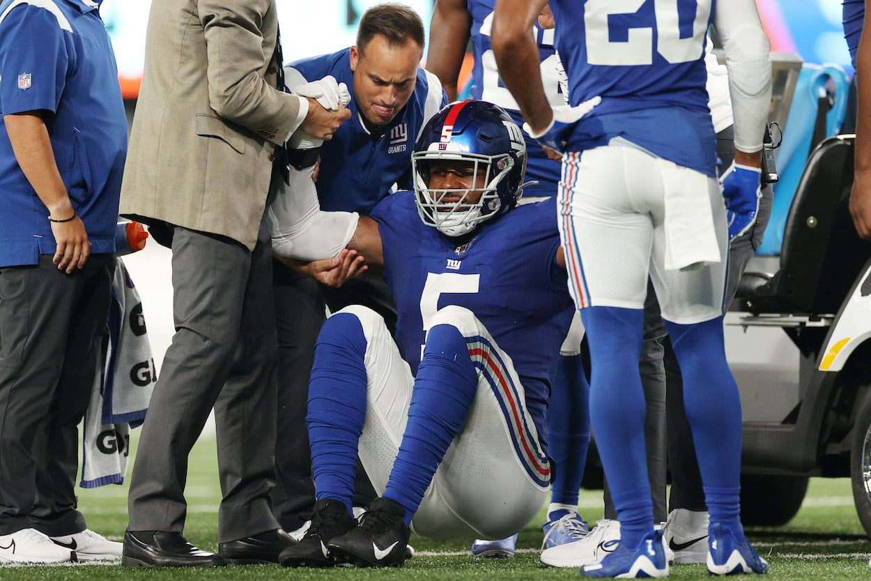 The aftermath of the Kayvon Thibodeaux injury in the New York Giants vs. Cincinnati Bengals preseason game.