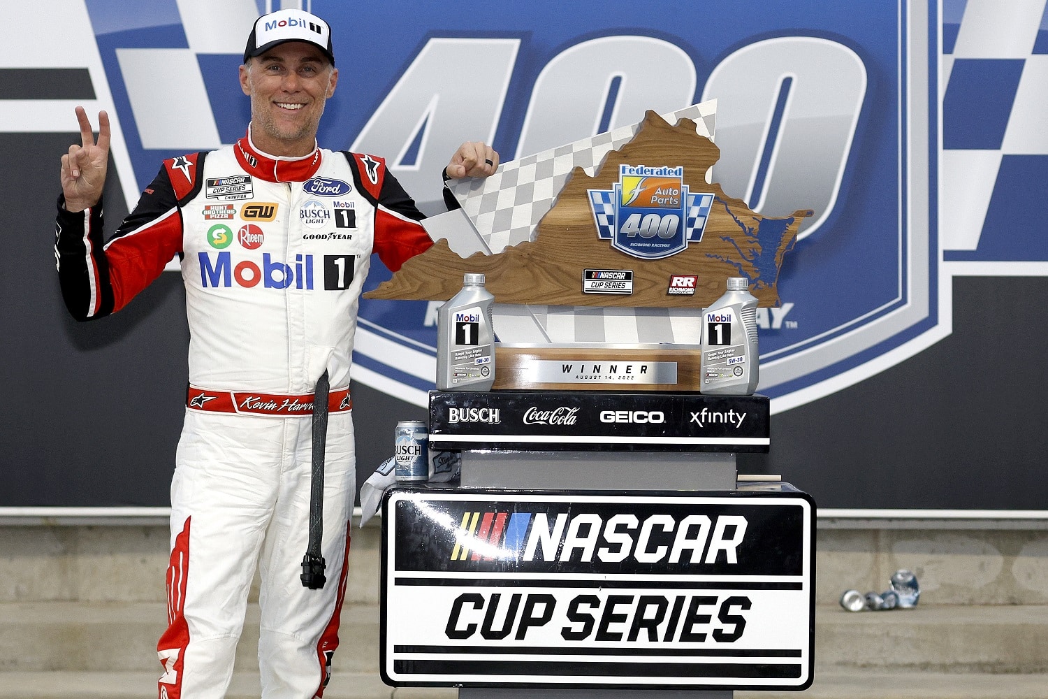 Kevin Harvick celebrates after winning the NASCAR Cup Series Federated Auto Parts 400 at Richmond Raceway on Aug. 14, 2022, in Richmond, Virginia. | Chris Graythen/Getty Images