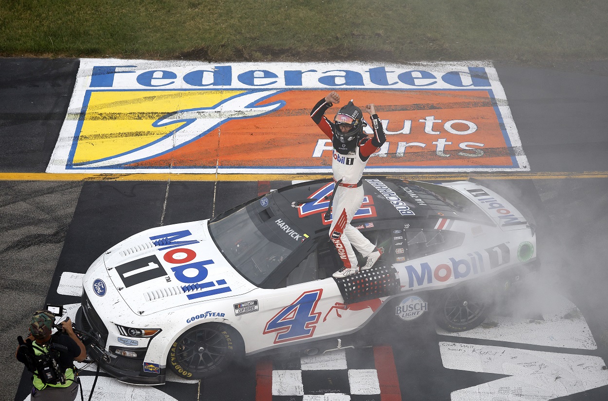 Kevin Harvick celebrates his win at the 2022 NASCAR Cup Series Federated Auto Parts 400 at Richmond Raceway