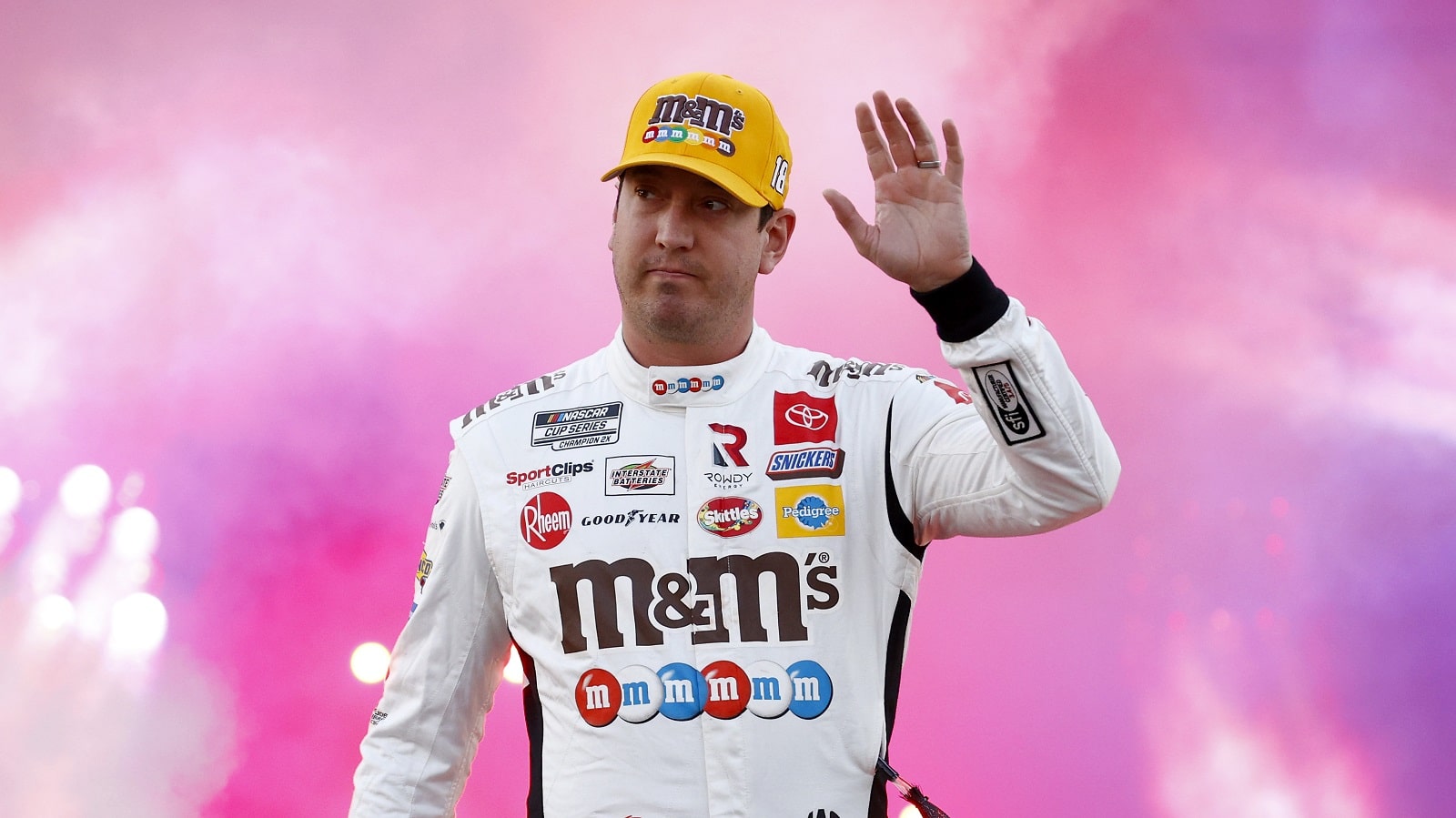 Kyle Busch walks on stage during ceremonies prior to the NASCAR Cup Series Federated Auto Parts 400 Salute to First Responders at Richmond Raceway on Sept. 11, 2021, in Richmond, Virginia.