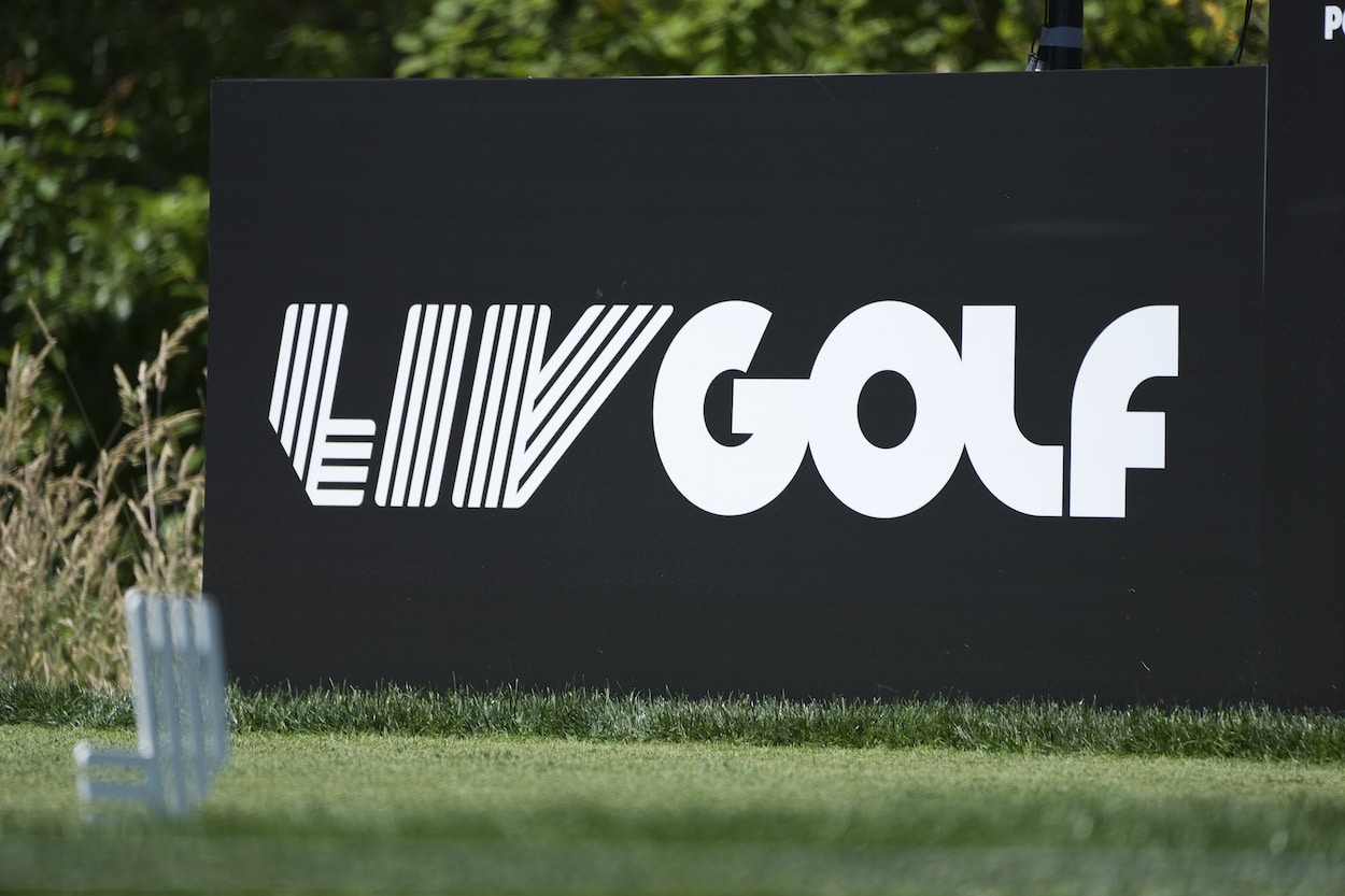 LIV Golf signage before the start of the LIV Golf series on June 30, 2022 at Pumpkin Ridge Golf Club in North Plains, Ore.