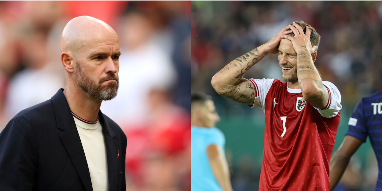 Manchester United manager Erik ten Hag (L) and reported transfer target Marko Arnautovic.