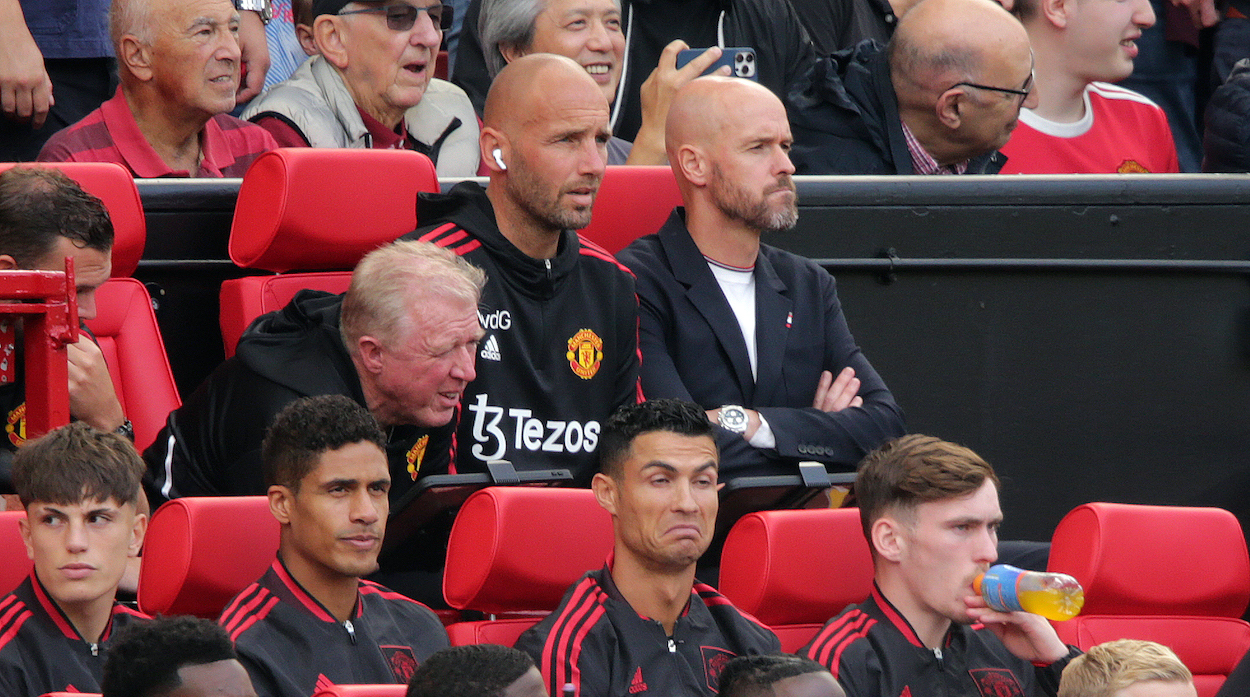 Manchester United manager Erik ten Hag (top right) and Cristiano Ronaldo (center) before the Premier League match at Old Trafford, Manchester.