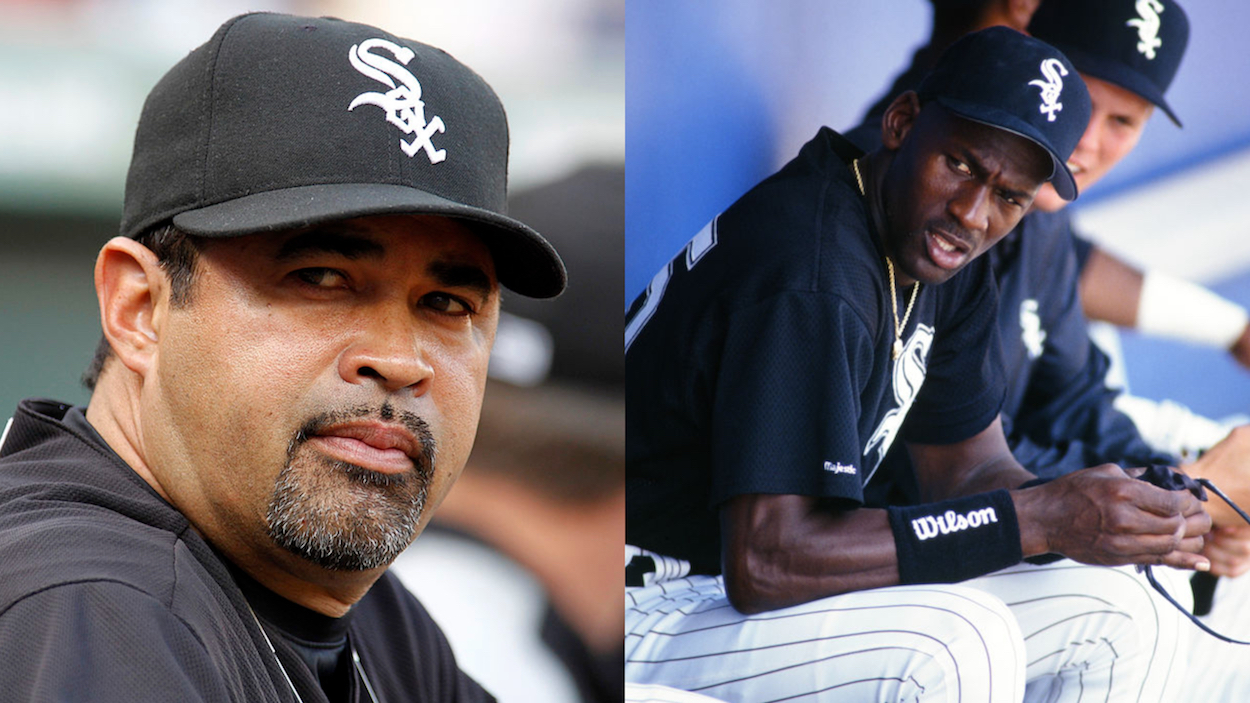 Former Chicago White Sox manager Ozzie Guillen (L) and Michael Jordan (R).