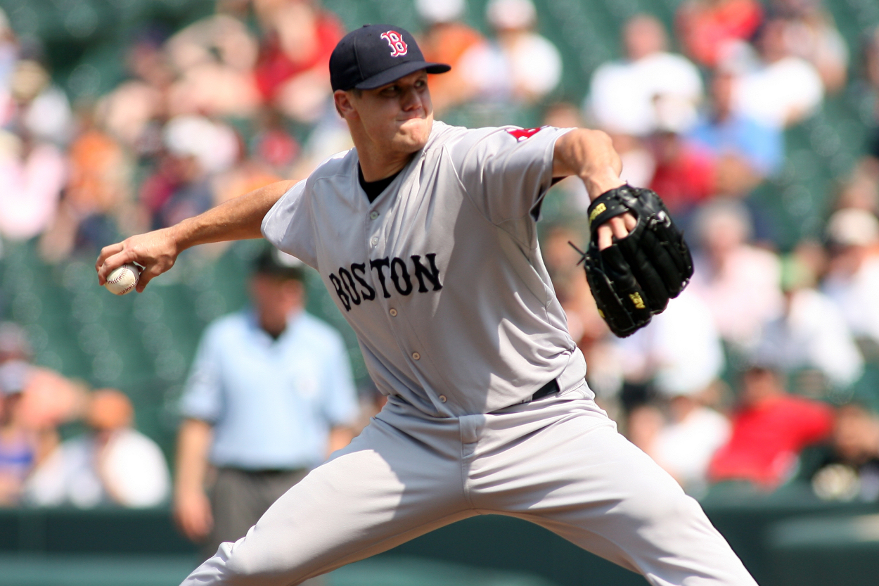 Jonathan Papelbon of the Boston Red Sox pitches during a game against the Baltimore Orioles.