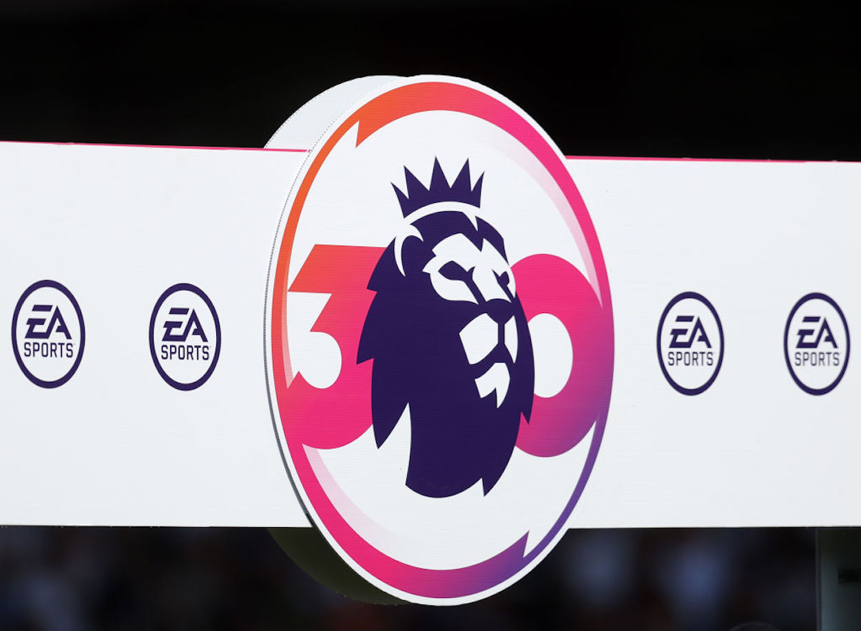 The Premier League 30th Anniversary logo ahead of a 2022 match.