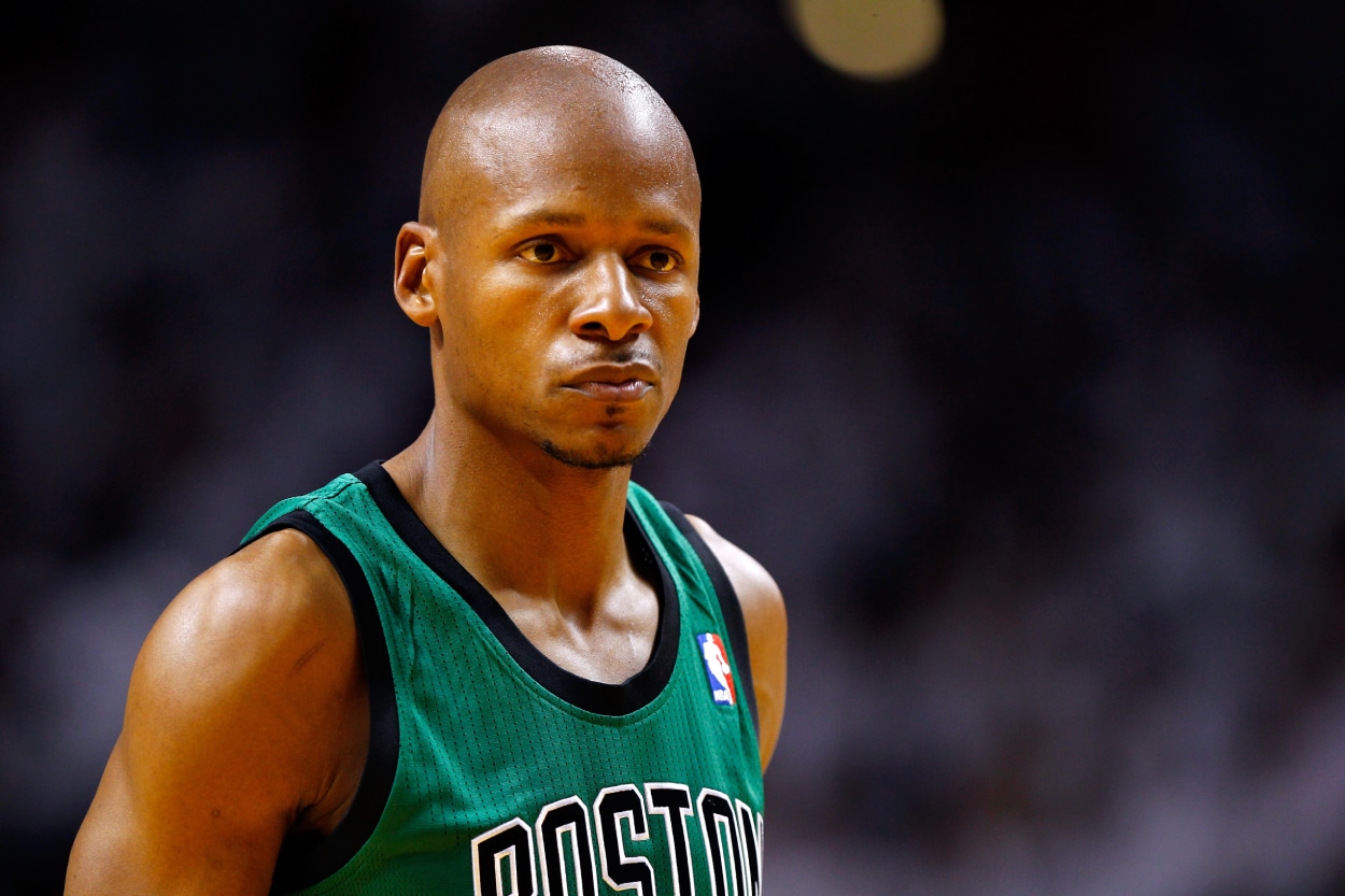 Ray Allen of the Boston Celtics looks on against the Miami Heat in Game 1 of the Eastern Conference Finals in 2012.