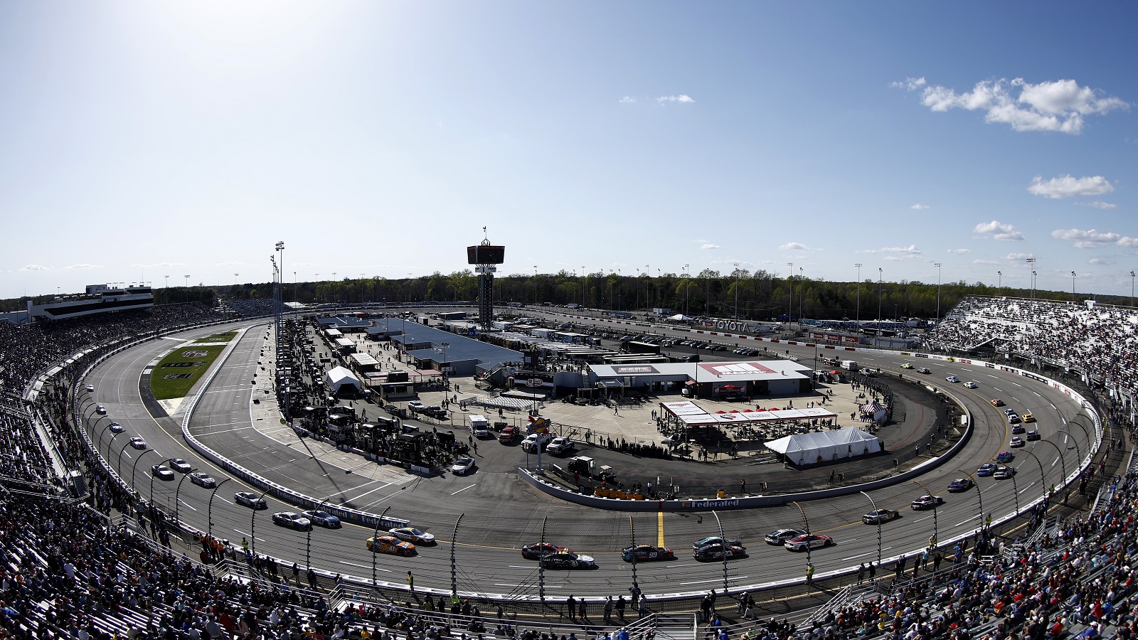A general view of racing during the NASCAR Cup Series Toyota Owners 400 at Richmond Raceway on April 3, 2022, in Richmond, Virginia.