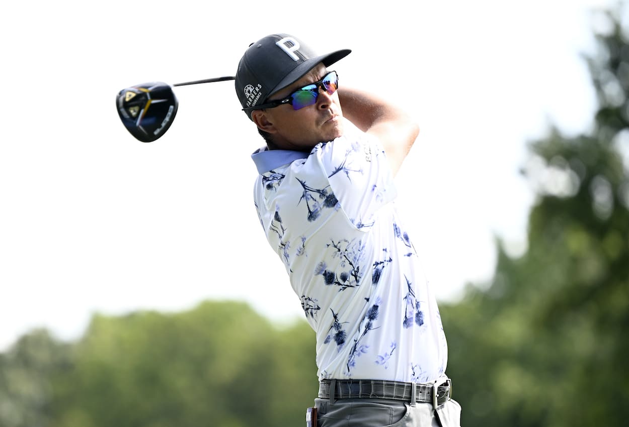 Rickie Fowler hits a shot during the Wyndham Championship.