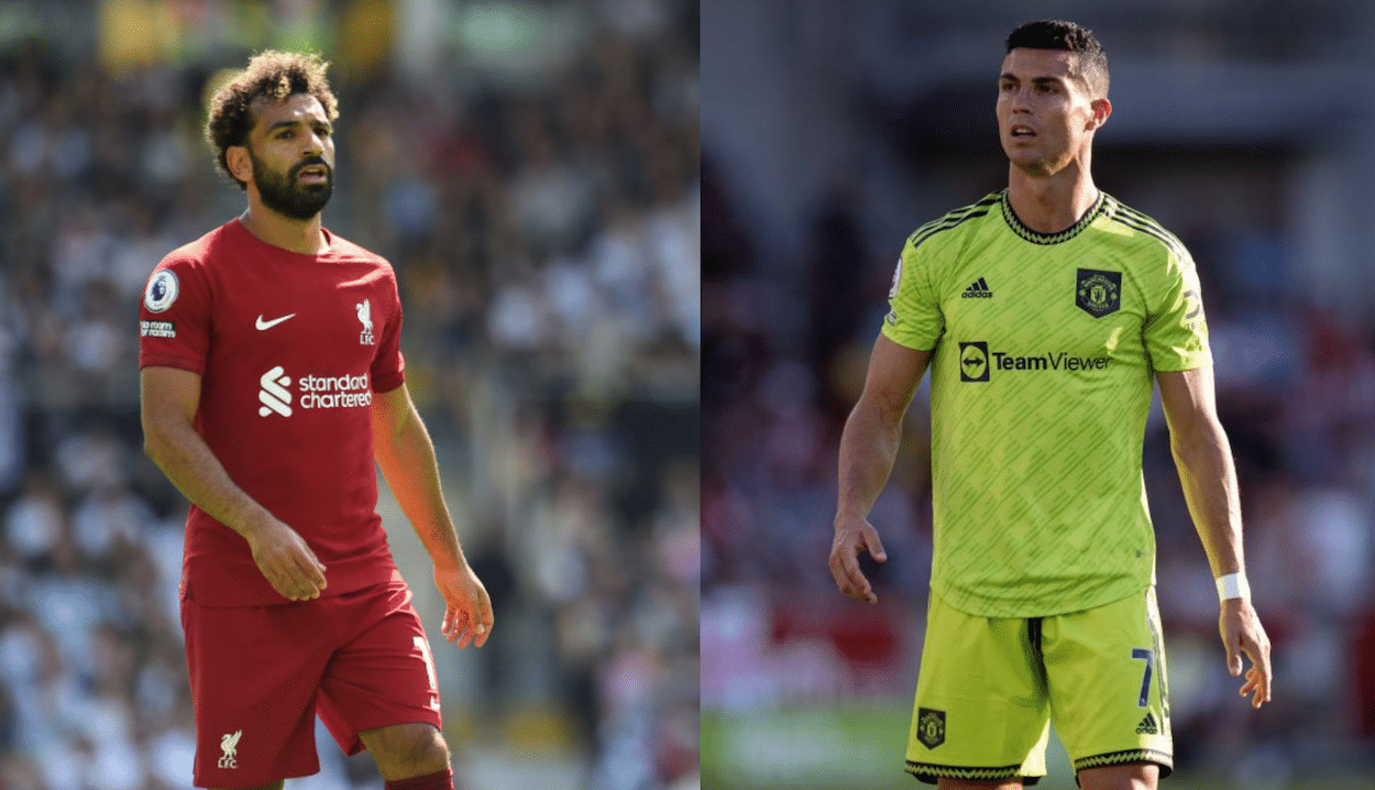 Liverpool's Mohamed Salah (L) and Manchester United's Cristiano Ronaldo (R).