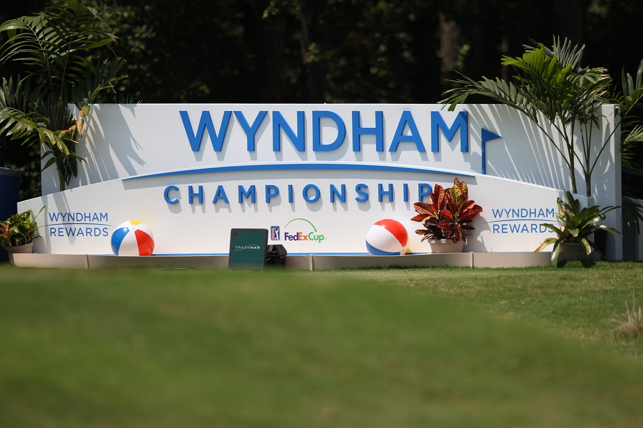 Wyndham Championship sign at Sedgefield Country Club