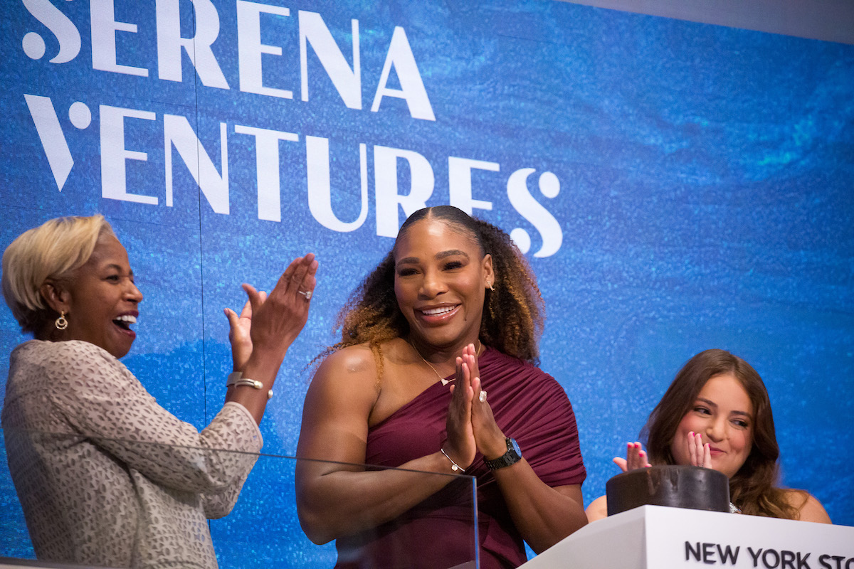 Sharon Bowen, chair of the New York Stock Exchange, Serena Williams, founder of Serena Ventures, and Alison Rapaport, managing partner of Serena Ventures, during the ringing of the opening bell on the floor of the NYSE in 2022