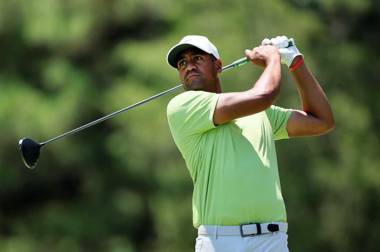 Tony Finau hits a tee shot during the FedEx St. Jude Championship.