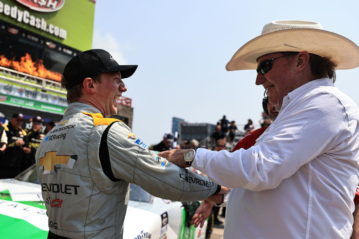 Tyler Reddick (L) and Richard Childress (R) after after an Xfinity Series win in May 2022.