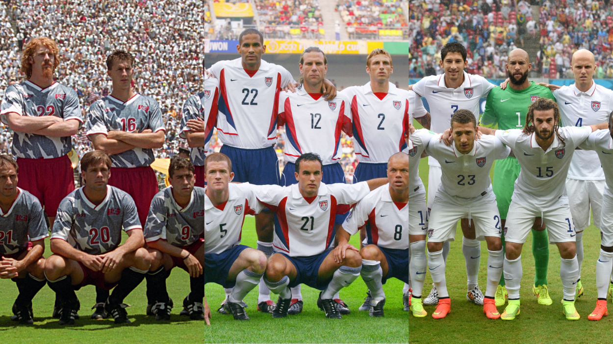 USMNT World Cup teams in 1994, 2002, 2014 with players from Alexi Lalas' all-time U.S. Men's National soccer team.
