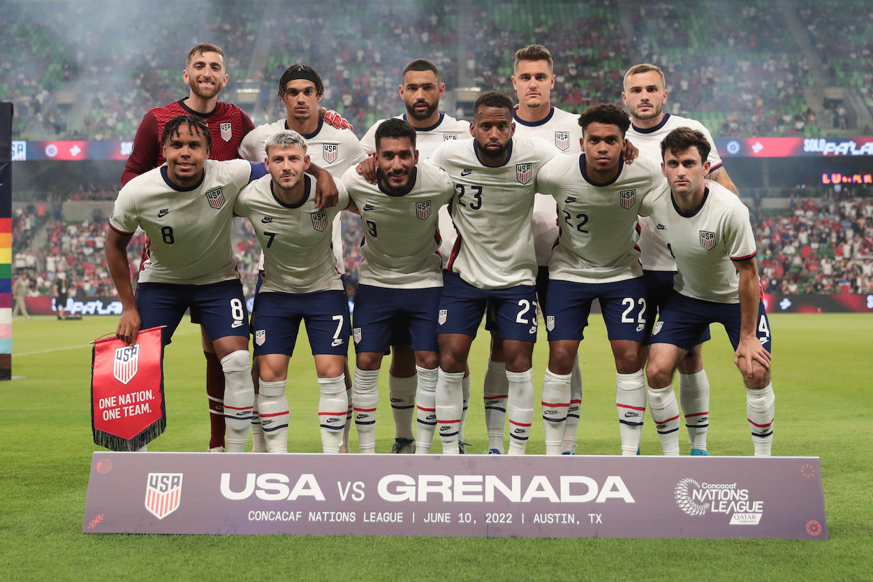 U.S. Men's Soccer Team's starting eleven before a game between Grenada and USMNT at Q2 Stadium on June 10, 2022.