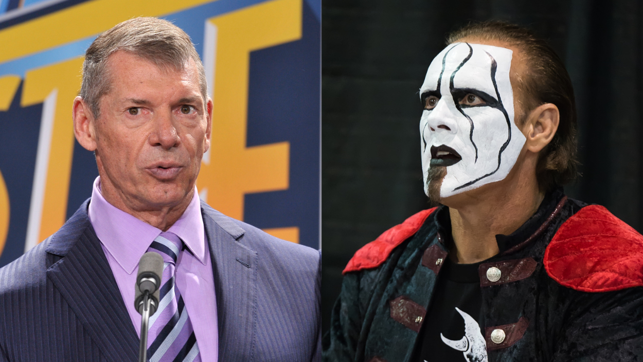 (L-R) Former WWE CEO Vince McMahon; WCW and WWE legend Sting.