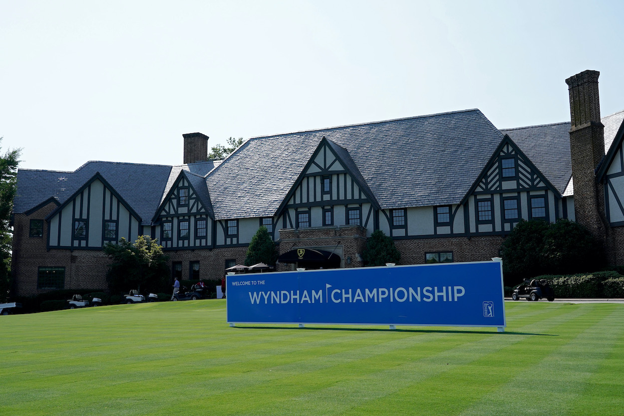 The Sedgefield Country Club clubhouse shown during the Wyndham Championship.