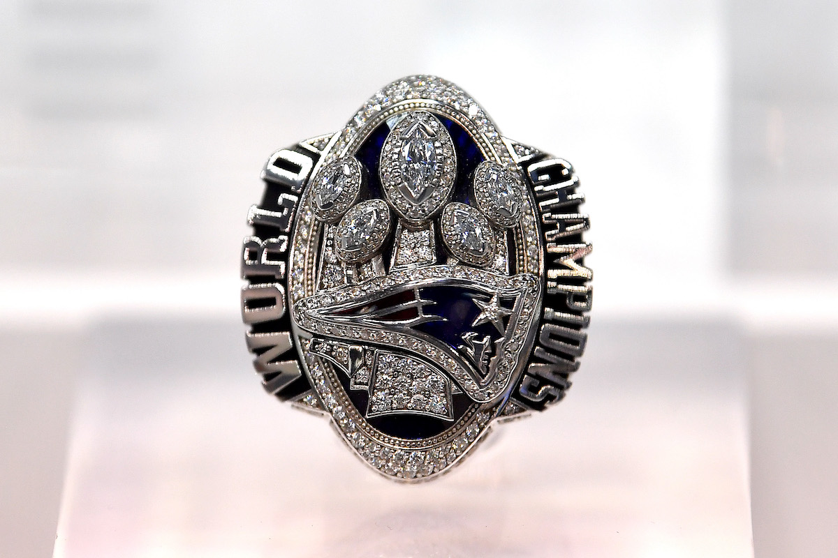The 2016 New England Patriots Super Bowl ring during the second day of the 2020 NFL Scouting Combine