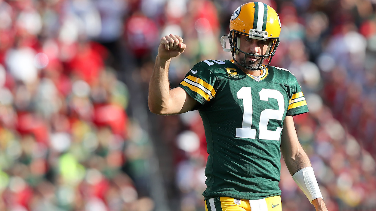 Aaron Rodgers (Kind of) Reveals What He Saw on Jumbotron During Packers Victory Over Buccaneers