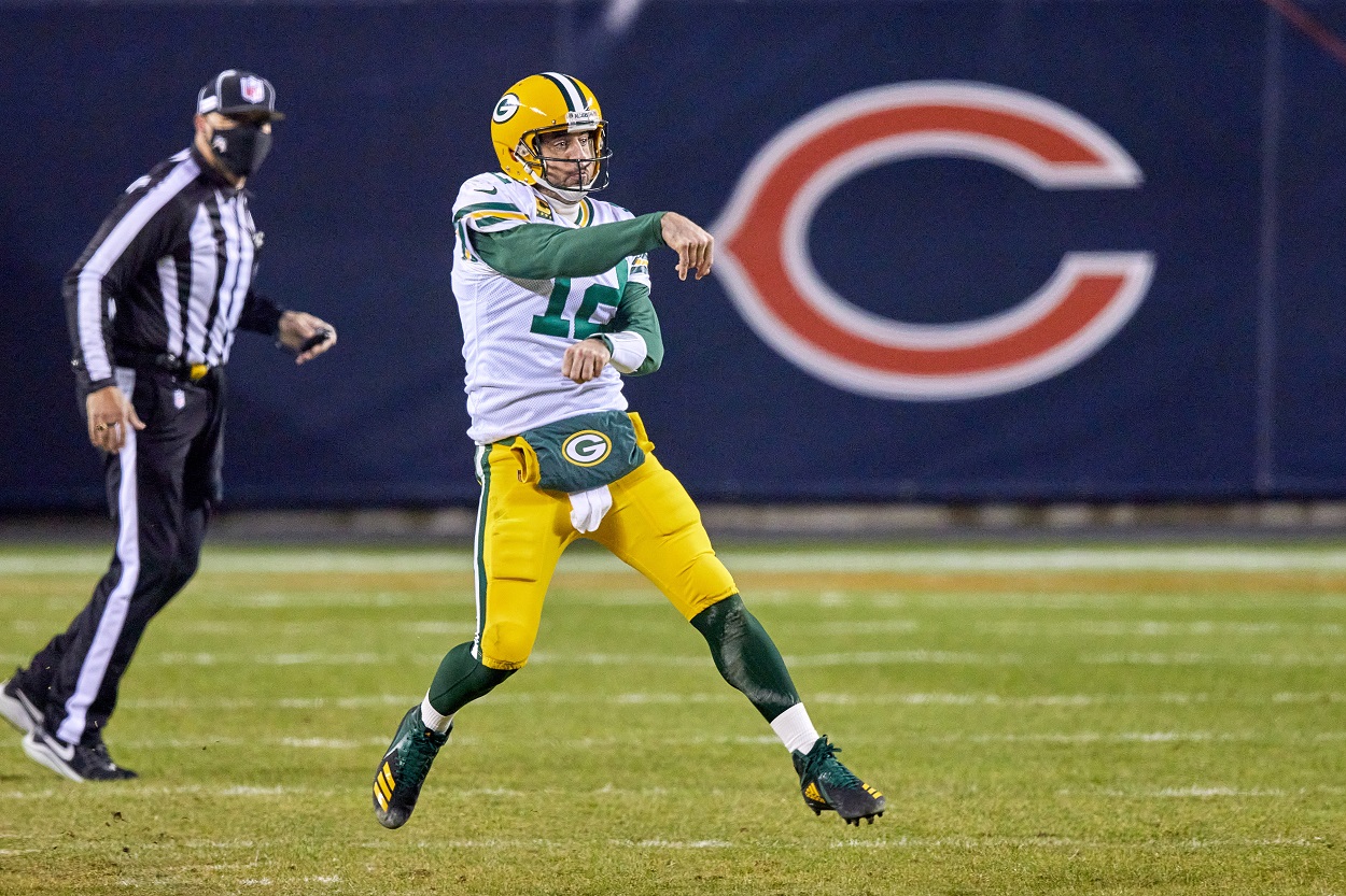 Aaron Rodgers during a Bears-Packers matchup in January 2021