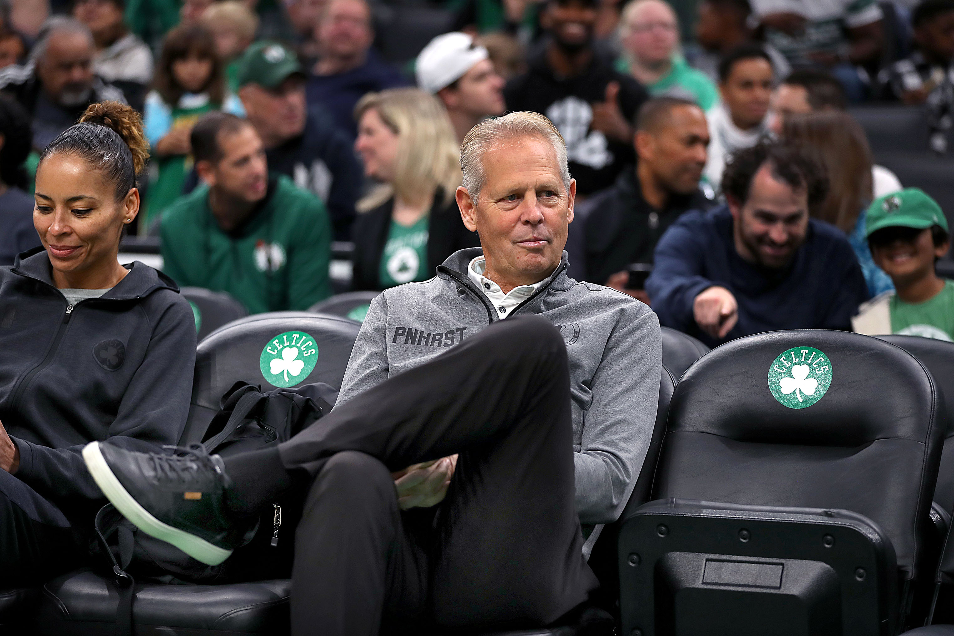 Former Boston Celtics president of basketball operations Danny Ainge watches during an open practice at TD Garden in Boston on Oct. 5, 2019.