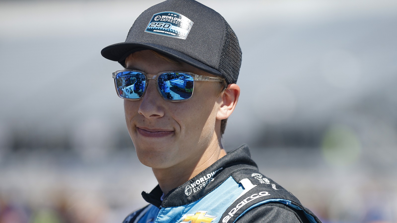 Carson Hocevar waits on the grid during practice for the NASCAR Camping World Truck Series Worldwide Express 250 for Carrier Appreciation at Richmond Raceway on Aug. 13, 2022.