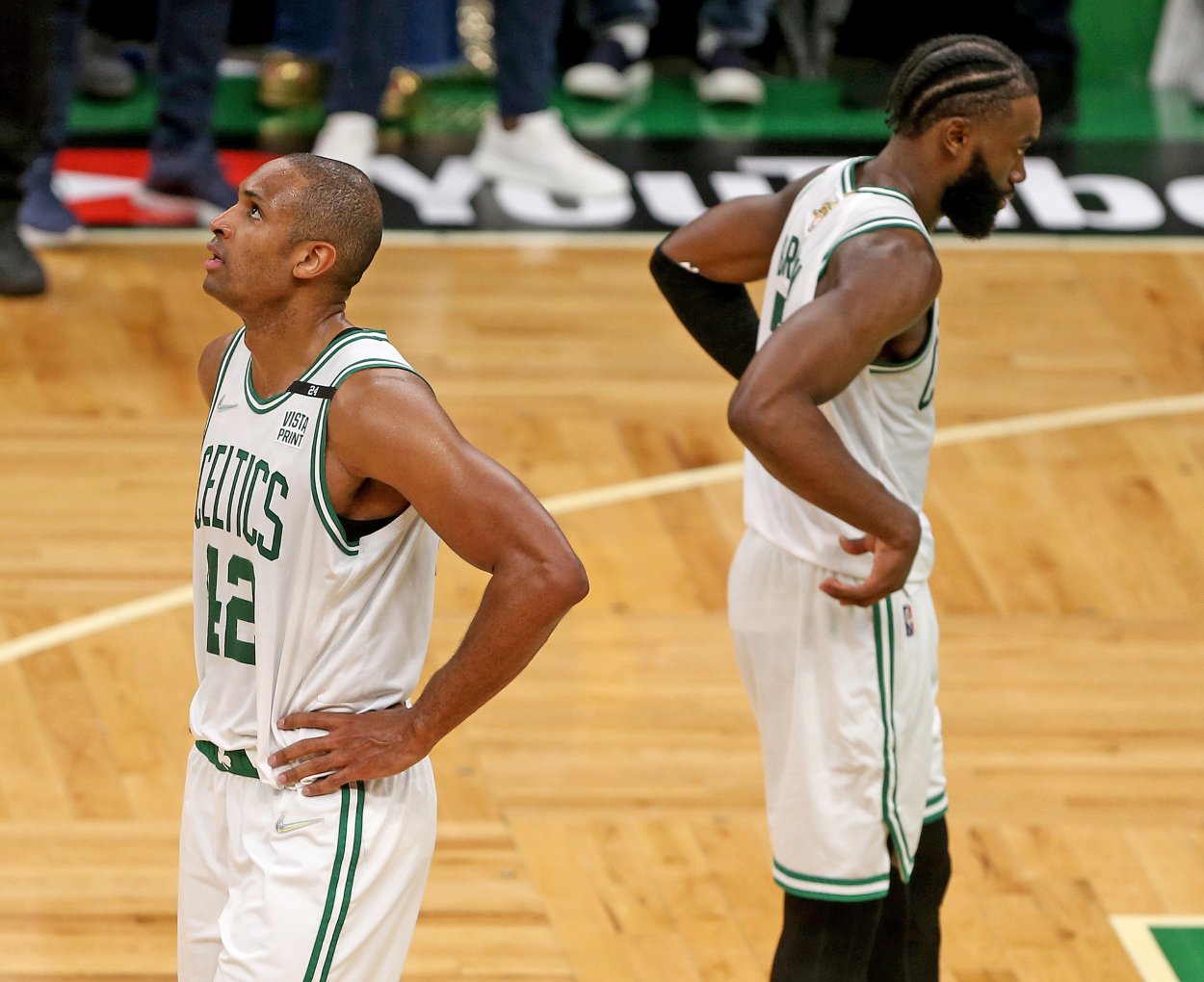 Al Horford and Jaylen Brown of the Boston Celtics during the second half of Game 6 of the NBA Finals.