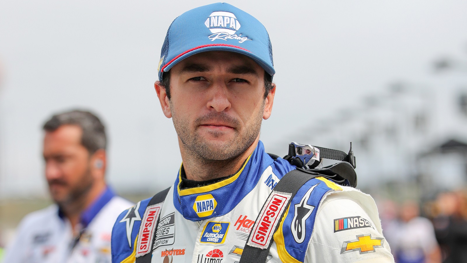 Chase Elliott looks on during qualifying for the NASCAR Cup Series Hollywood Casino 400 at Kansas Speedway on Sept. 10, 2022.