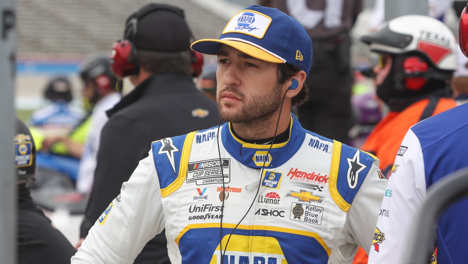 Chase Elliott watches the action during practice for the NASCAR Cup Series All-Star Race on May 21, 2022, at Texas Motor Speedway.