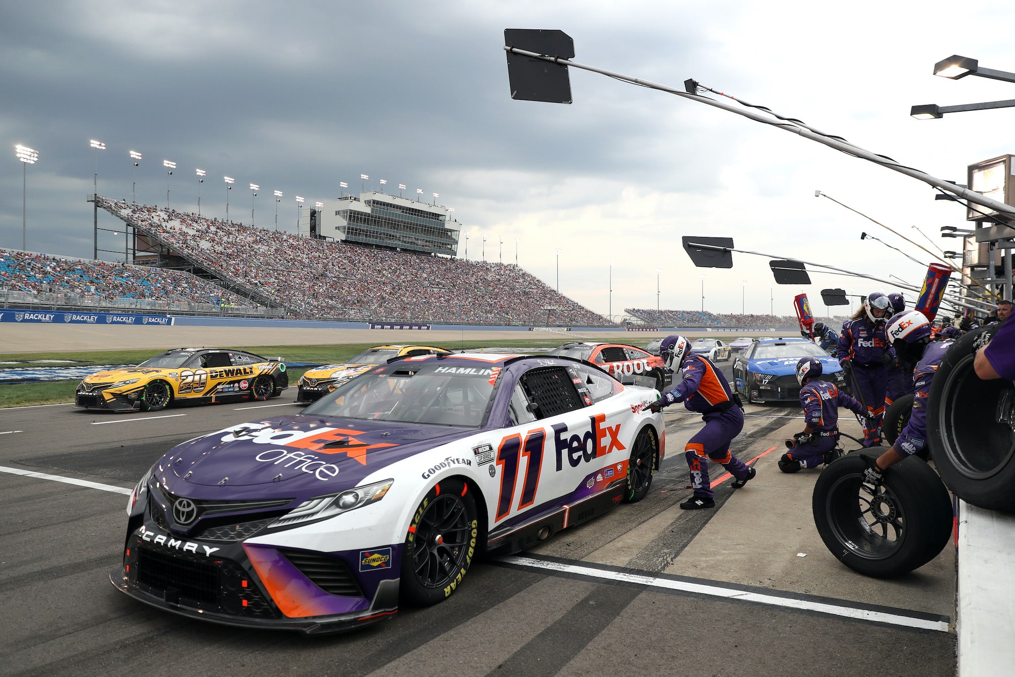 Denny Hamlin leaves pit road