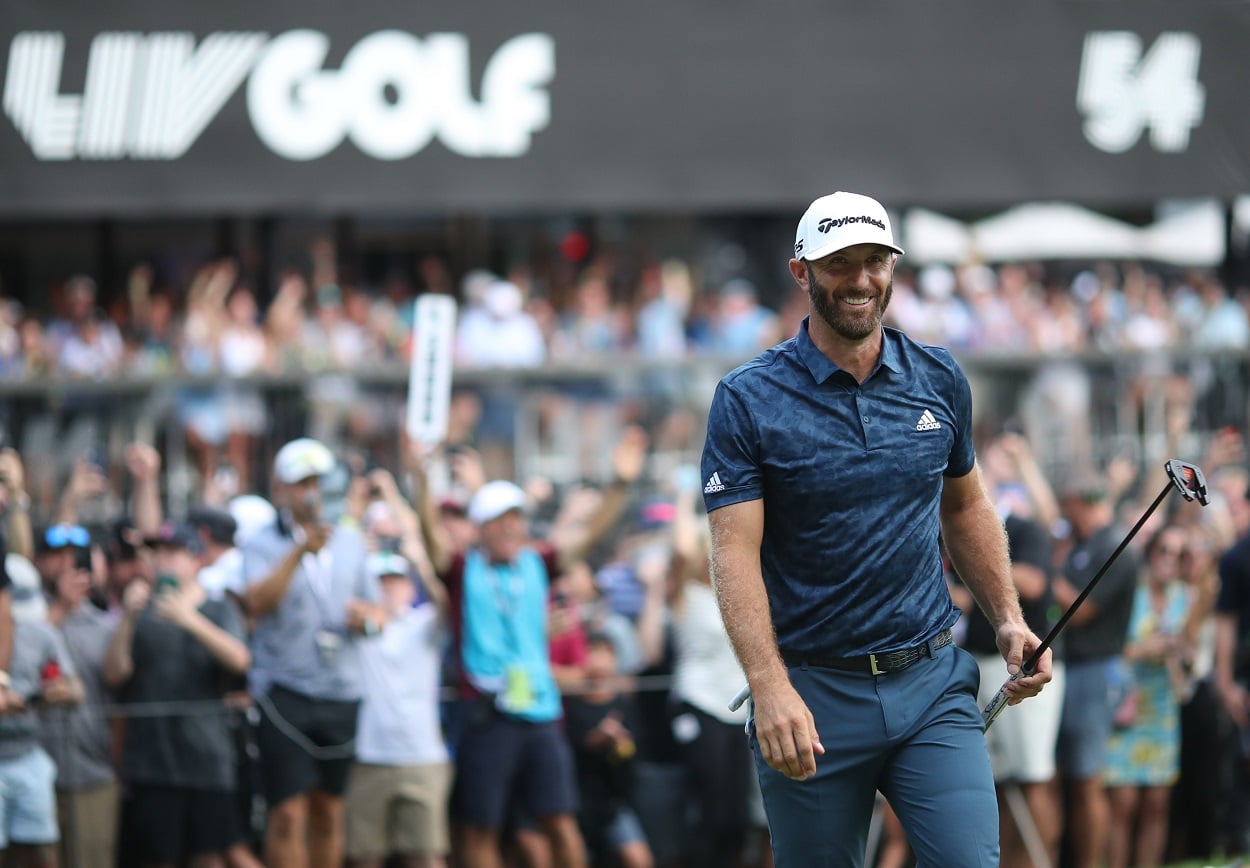 Dustin Johnson just after winning the LIV Golf Invitational-Boston in September 2022