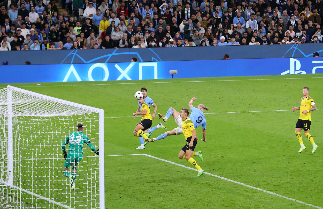 Erling Haaland of Manchester City in Champions League vs. Borussia Dortmund.