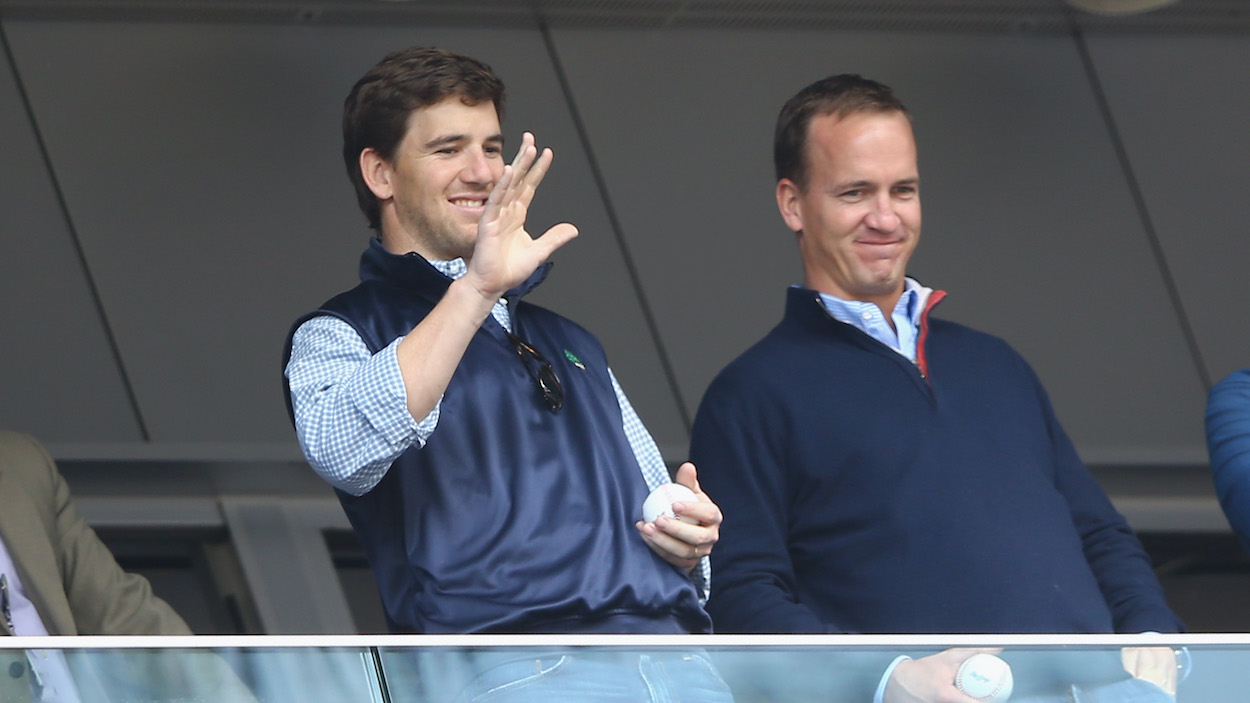 Peyton Manning and Eli Manning who host the Manningcast during 'Monday Night Football' on ESPN2 and ESPN+.