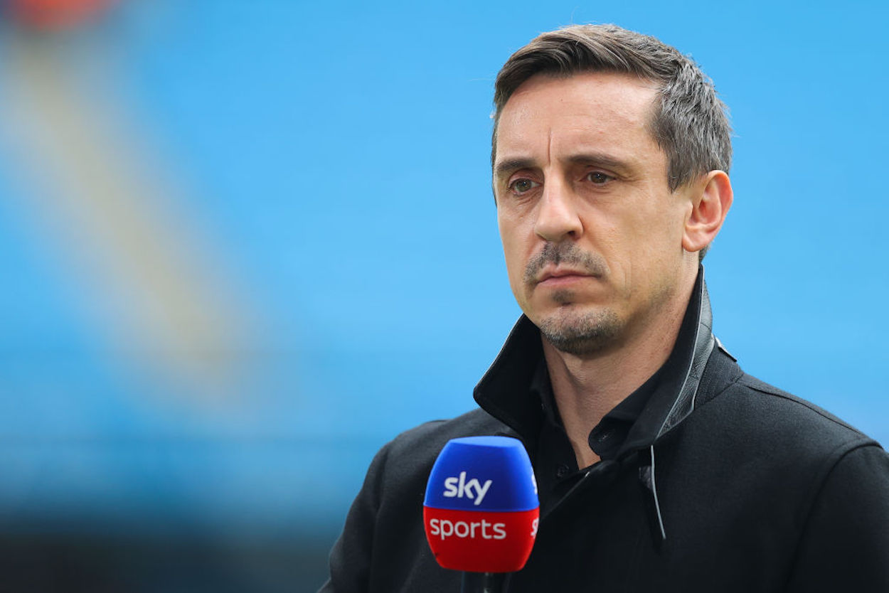 Gary Neville covering a Premier League match for Sky Sports.
