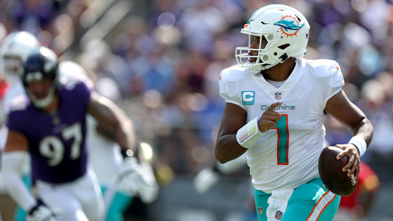 Quarterback Tua Tagovailoa of the Miami Dolphins in Week 2 of the 2022 NFL season.