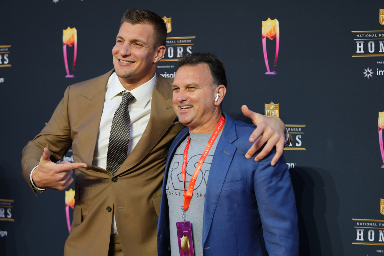 Rob Gronkowski and Drew Rosenhaus arrive for the NFL Honors show at YouTube Theater on February 10, 2022, in Inglewood, California.
