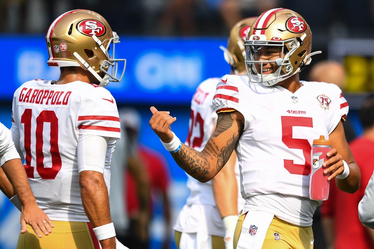 Quarterbacks Jimmy Garoppolo and Trey Lance during the NFL preseason