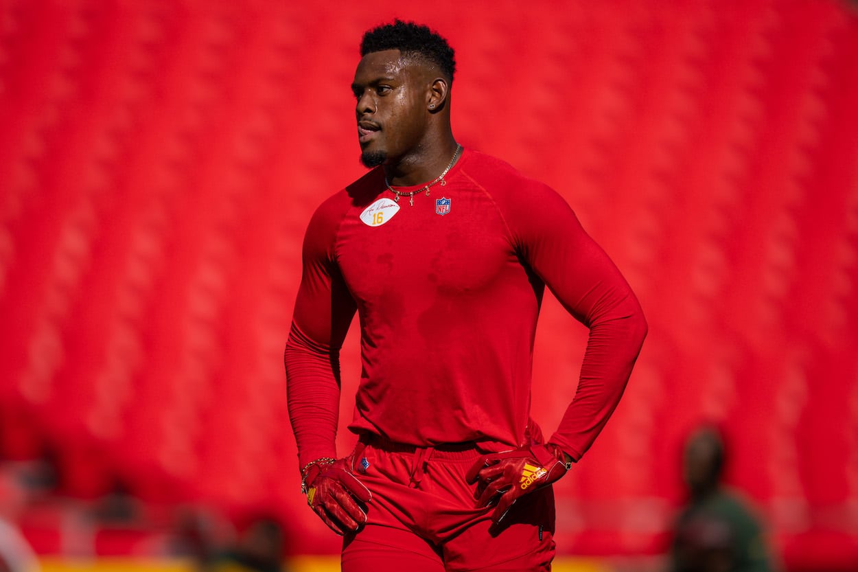 JuJu Smith-Schuster looks on before a preseason game.