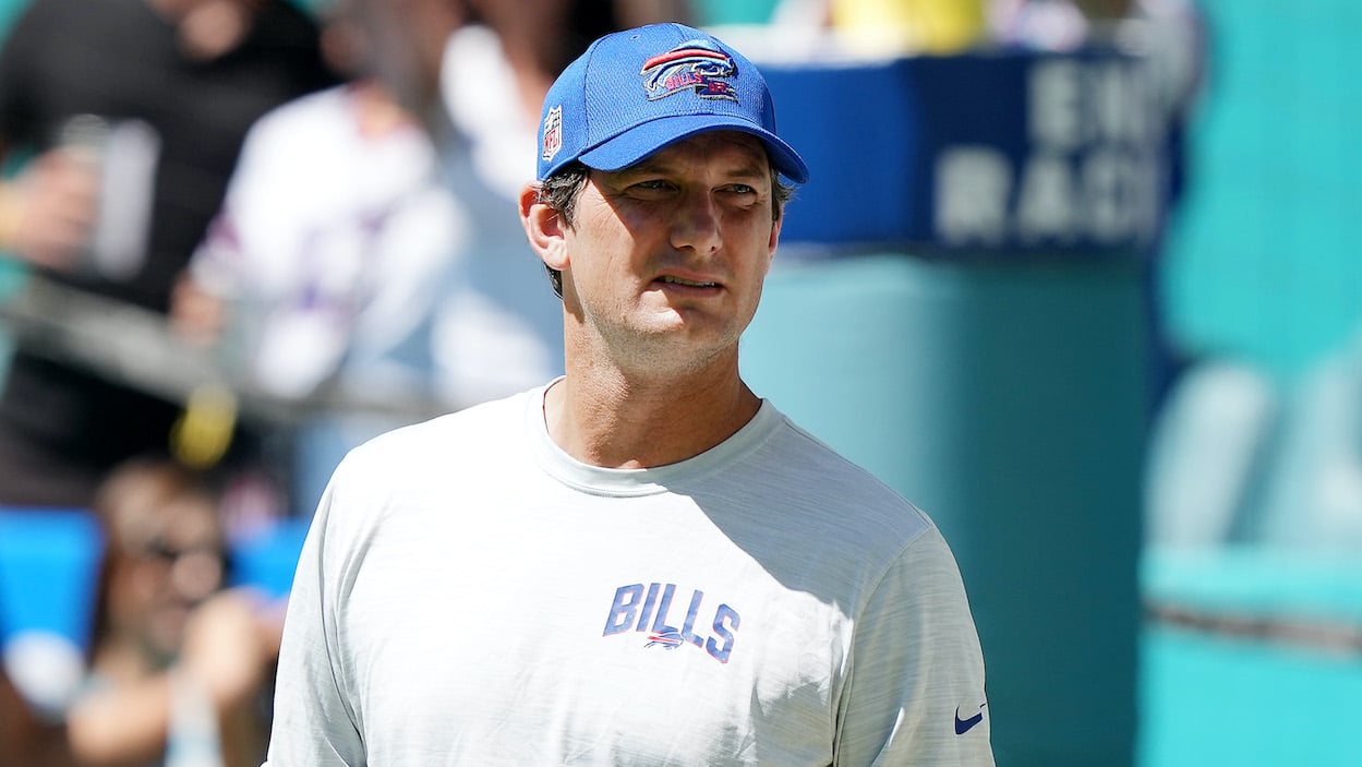 Buffalo Bills offensive coordinator Ken Dorsey before the Miami Dolphins game.